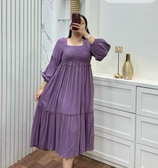 long dress smoke korean lily long bahan rayon janger twill daster nyaman bumil terbaru viral 2024