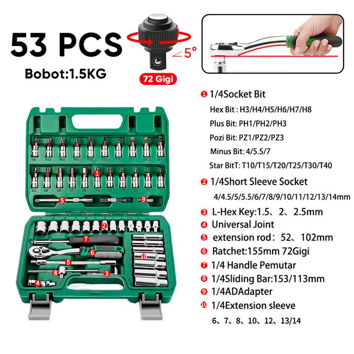 Isku Kunci Shock Set Alat Kunci Pas 61 Potong Wrench Ring Wrench Set Auto Tool Set Tool Box Kunci To