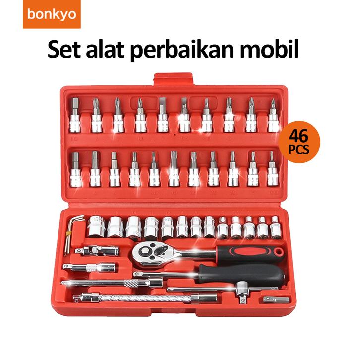 Bonkyo Kunci SOK 46 PCS Set Socket 1/4 " Full Lengkap Pas Ring L Motor 46 sets of Auto Repair Tools