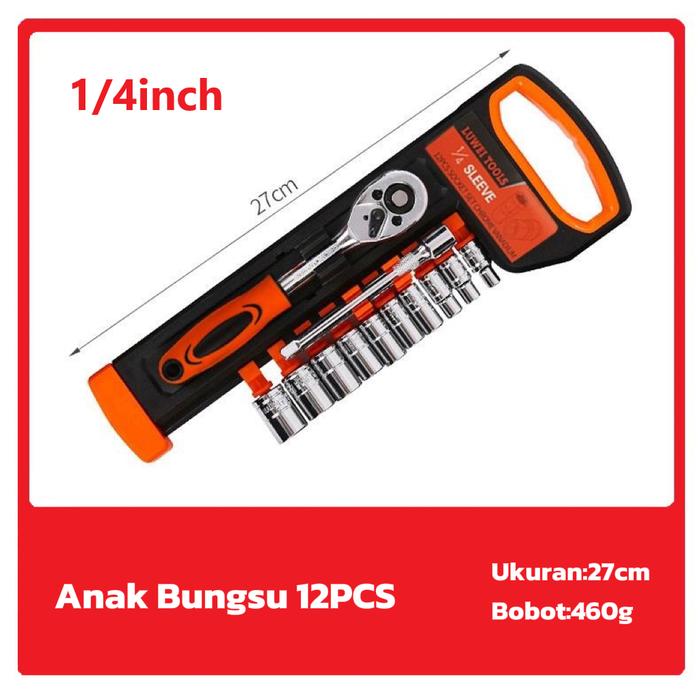 JLD Impact Kunci Pas Soket Wrench 1/2 , 1/4 Baja Asli Handle Multifungsi Set Car Repair Tool 12 pcs 