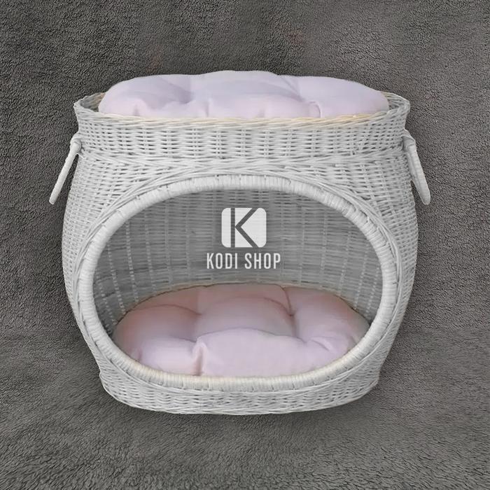 / RUMAH KUCING TINGKAT 2 SUSUN, KANDANG KUCING RATTAN, TEMPAT TIDUR KUCING HEWAN FREE BANTAL ROTAN A