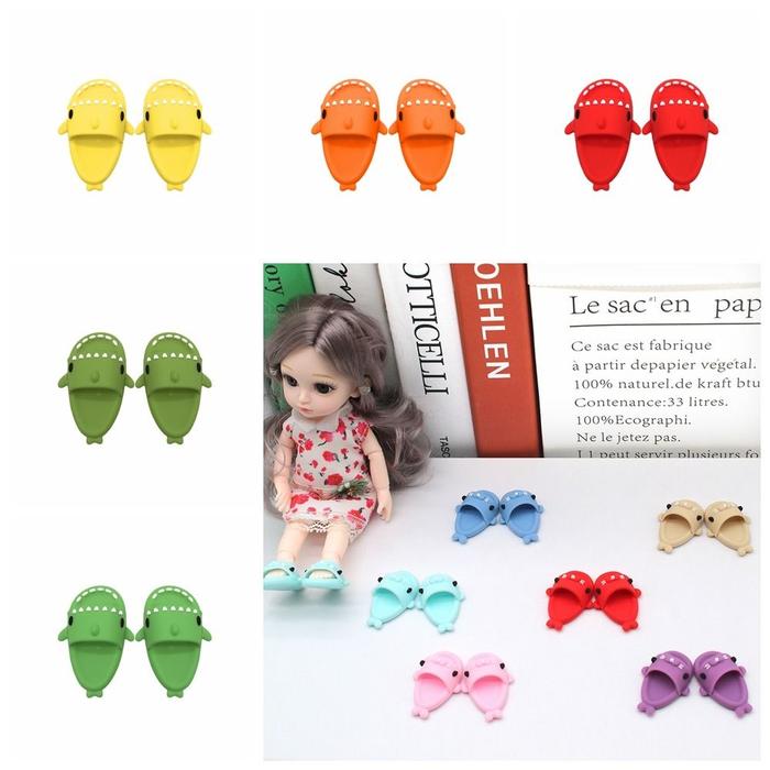 Mini Ob11 Doll Shark Slippers Shark Shape Round Toe OB11 Shark Shoes Plastic Slippers BJD12 Doll Sho