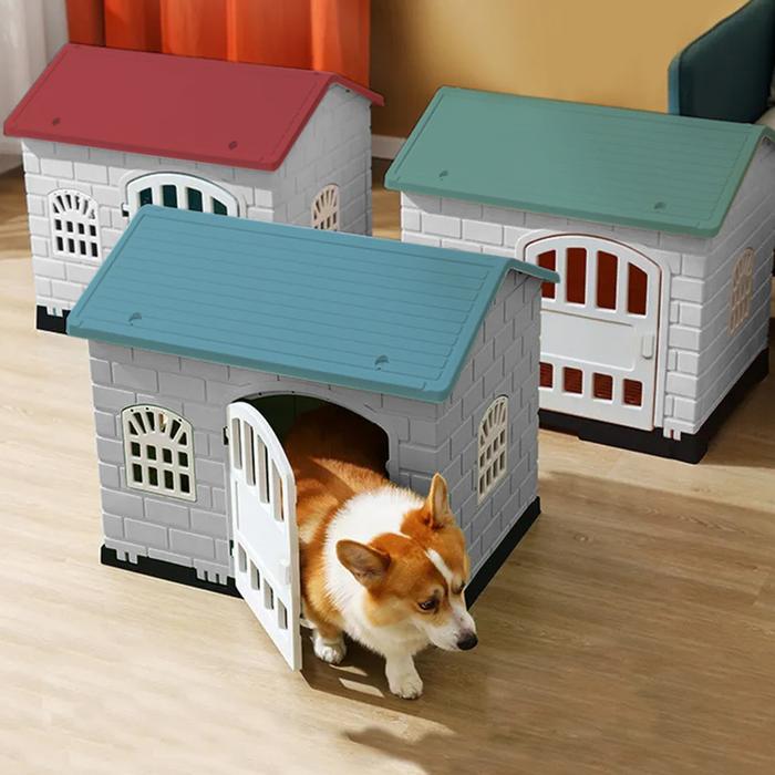 KITCAT - Rumah Hewan Kandang Anjing Kucing Peliharaan Plastik Lucu Pintu Tahan Air Size Medium -5469