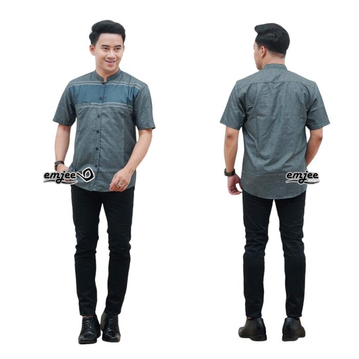 Super Promo!, Baju Koko Sultan Lengan Pendek Songket Terbaru Emjee Warna Abu Abu Songket Silver
