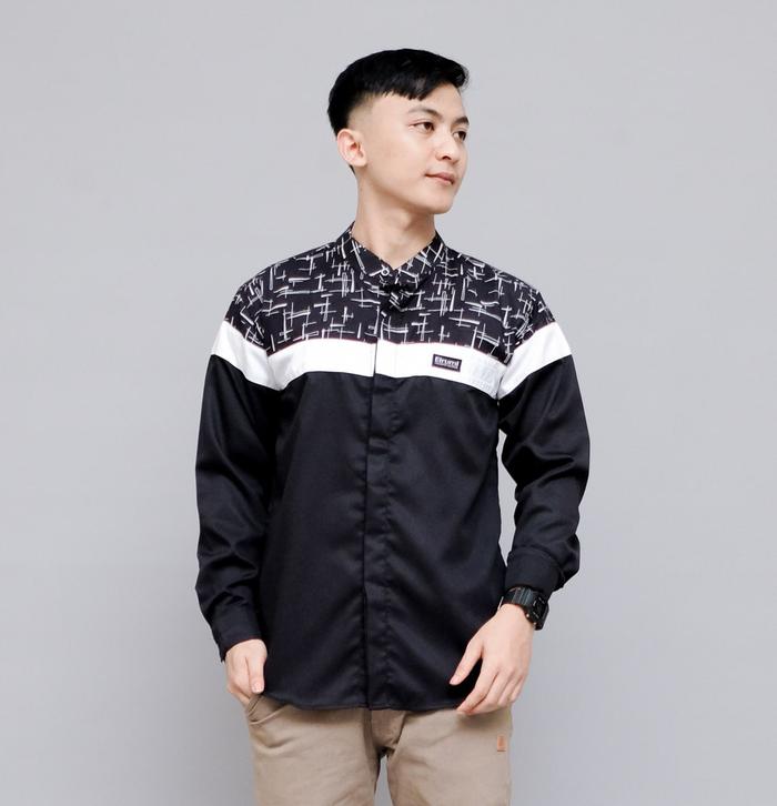 Best Seller!, Baju Koko Elrumi Lengan Panjang Motif Elrumi Senopati Terlaris Warna Abu Bisa Cod