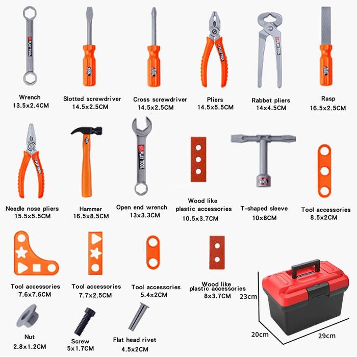 68Pcs Mainan Toolbox Kit Insinyur Simulasi Alat Perbaikan Mainan Berpura-pura Bor Listrik Kit