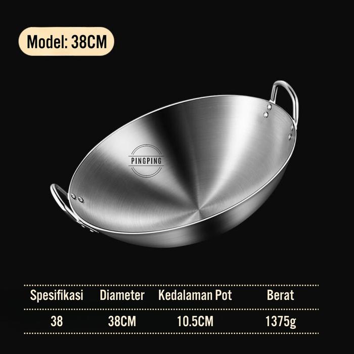 Wajan Penggorengan Tebal Full Stainless Steel ukuran 30cm - 60cm/kuali stainless tebal asli SUS 304/