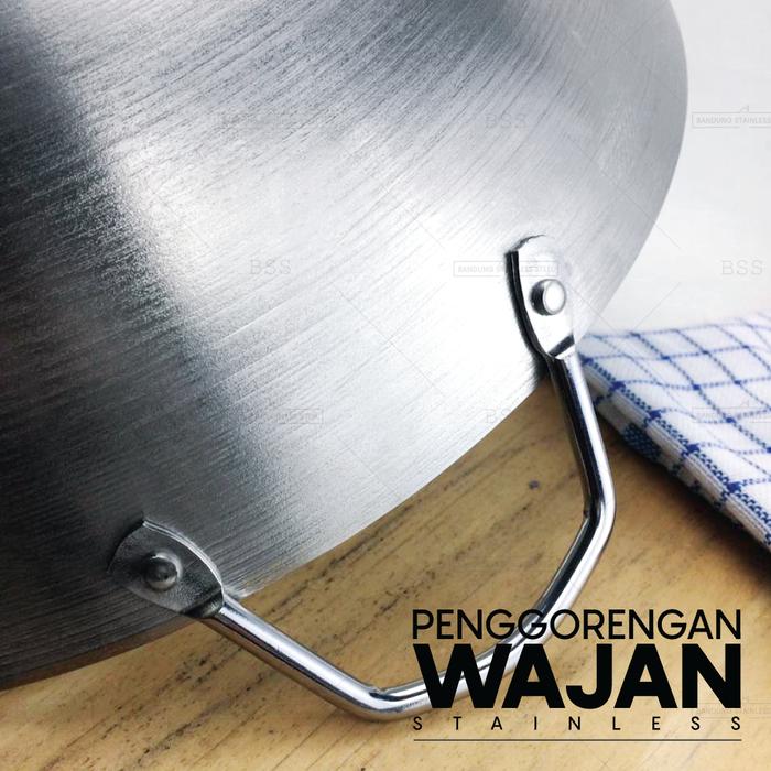 Wajan Penggorengan 38cm 40cm 43cm Stainless Steel Tebal Wok Kuali Goreng