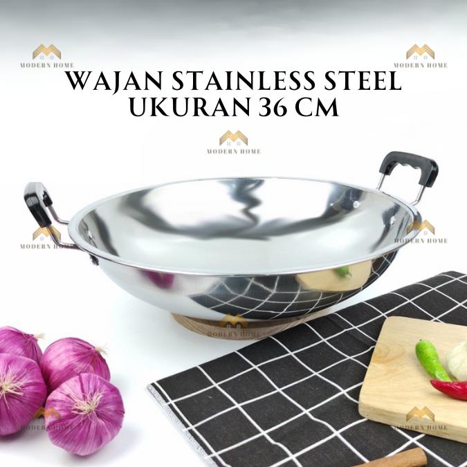 Wajan Penggorengan Jumbo Tebal Full Stainless Steel Berbagai Ukuran Kuali Premium dengan Pegangan St