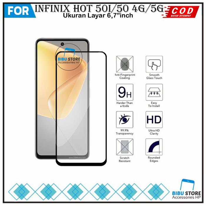 Tempered Glass Infinix Hot 50 4G/5G Hot 50i Antigores Layar Full Cover
