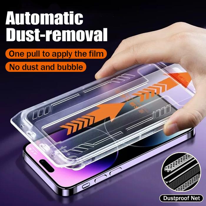 Auto Dust-Elimination Alignment Hard Install Box Full Cover Screen Protector Tempered Glass For iPho