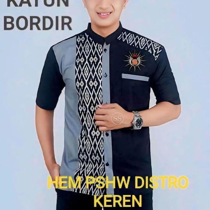 Terbaru Laris!, Kemeja Lengan Pendek Bordir Pshw/ Baju Lebaran Bordir Pshw/ Baju Koko Pria/ Atasan B