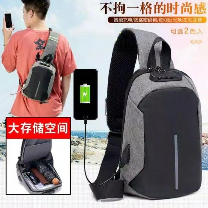 Mairu Tas Slempang Selempang Anti Maling with Lock dengan gembok Anti Air Sling Bag Pria cowok + Por