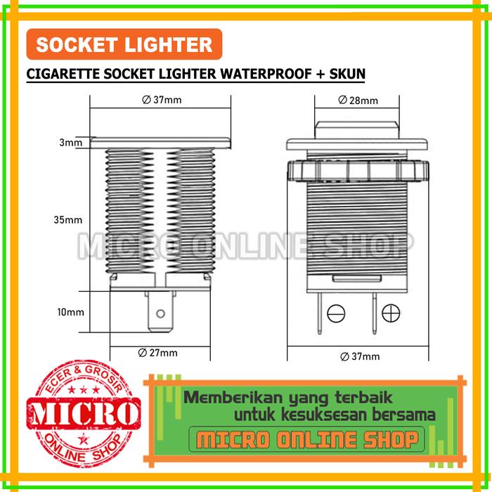 Socket Lighter Waterproof 12V-24V + Skun / Soket Lighter Motor Mobil Anti Air