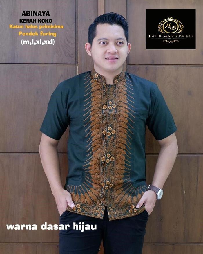 Limited!, Koko Batik Lengan Pendek Warna Hijau Batik Koko Warna Hijau Batik Lapis Furing Batik Koko