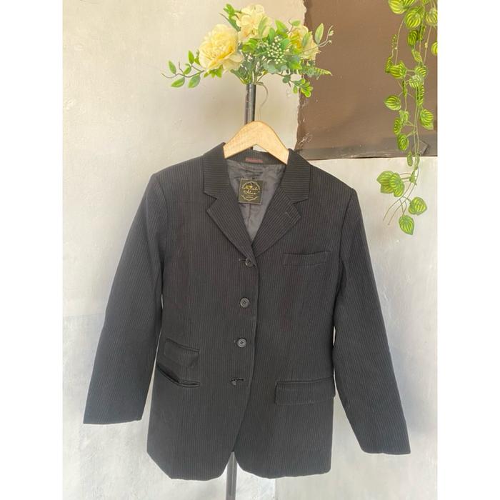 AR JAS Vintage Junko Koshino Charcoal Pencil Stripe Wool 4 buttons unisex blazer hitam salur putih n