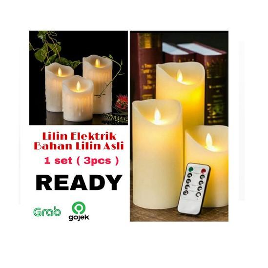 Lilin Natal Christmas Malam Kudus Lilin Asli Lilin Besar Elektrik Goyang dengan Remote Bahan Wax 3pc