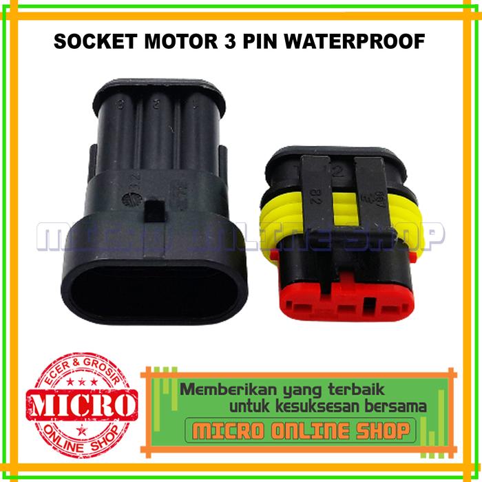 Soket Motor 3 Pin Anti air + Skun / Konektor Kabel Waterproof / Soket Kabel Motor Anti Air