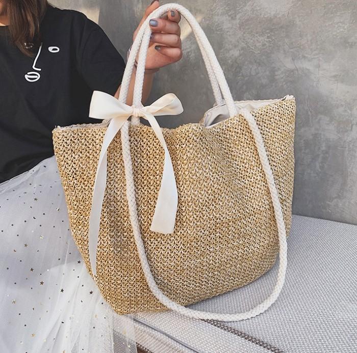 Tas Tote Bag Besar Gaya Bohemian Anyaman Jerami Straw Woven - TW205