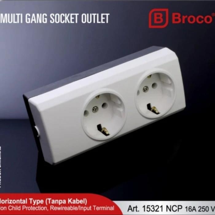 BROCO StopKontak 2 Lubang Stop Kontak Arde Terminal Kuningan Asli SNI