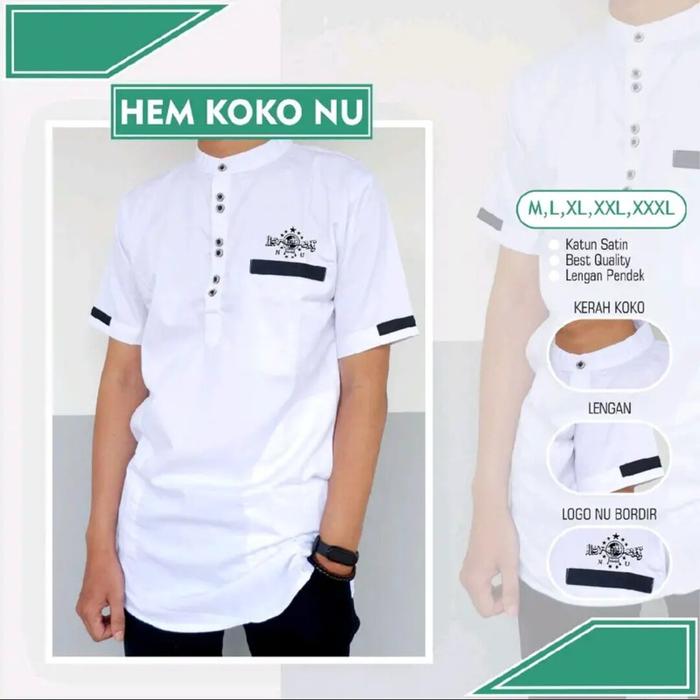 Hot Promo!, Hem Koko Nu Exclusive Koko Nu Pendek Putih Logo Nu