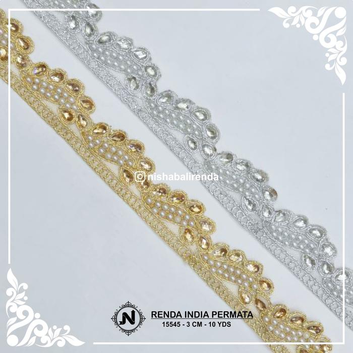 RENDA PERMATA BORDIR INDIA KODE 21140 Lebar +- 3 cm Harga PER METER pita renda ribbon lace trim akse