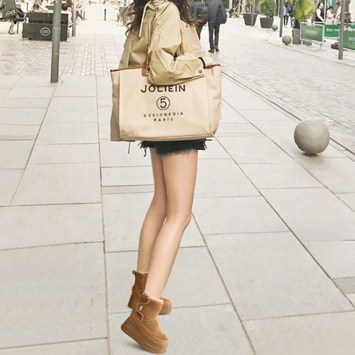2024 High quality Suede Cow Genuine Leather Platform Wedge Winter Plush Women Boots Hidden Heels War