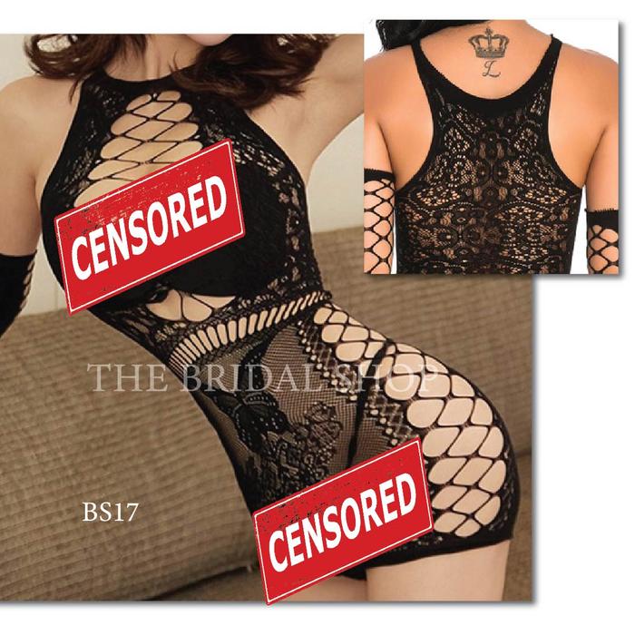 Big Size Mini Dress Body Stocking Lingerie Motif Hitam BS17