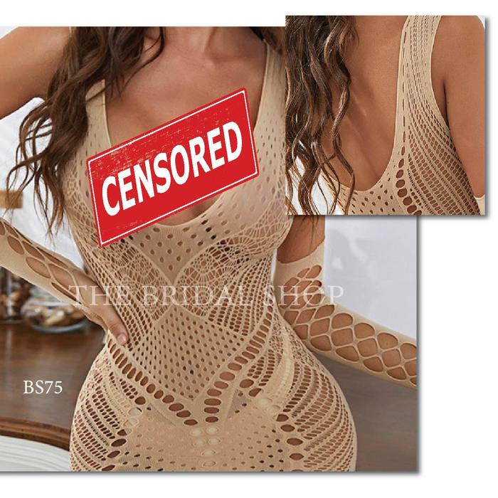 Mini Dress Body Stocking Nude Lingerie Premium Jaring Big Size BS75