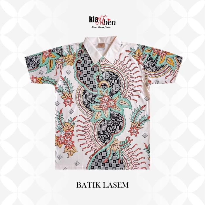 Jual, Klamben Kaos Kerah Modern Dewasa Batik Lasem Putih Tulang
