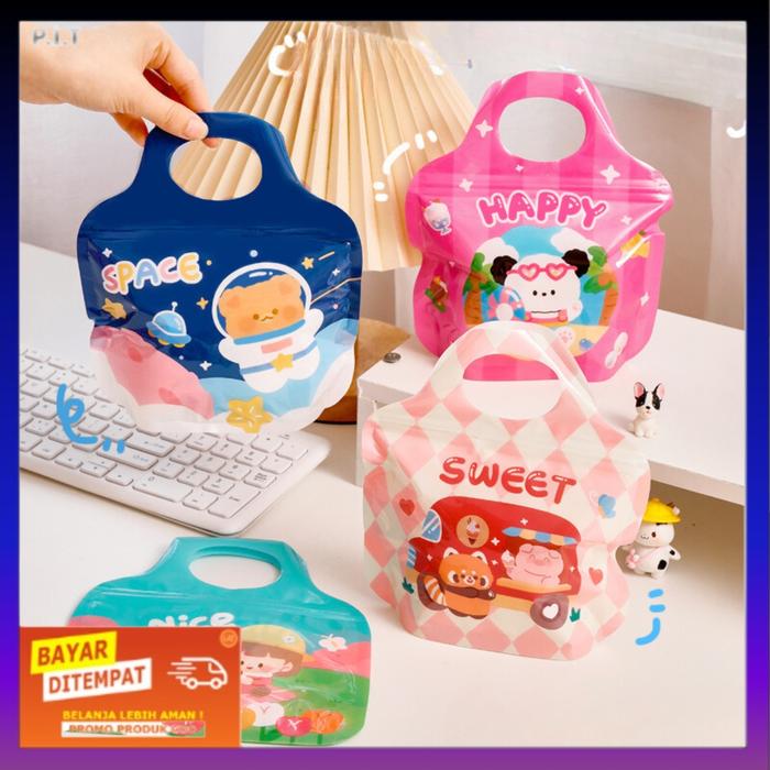 Plastik Ziplock Mini Tas Jinjing Plastic Bag Zipper Karakter Hewan Goodie Bag Biskuit Anti Air Hampe