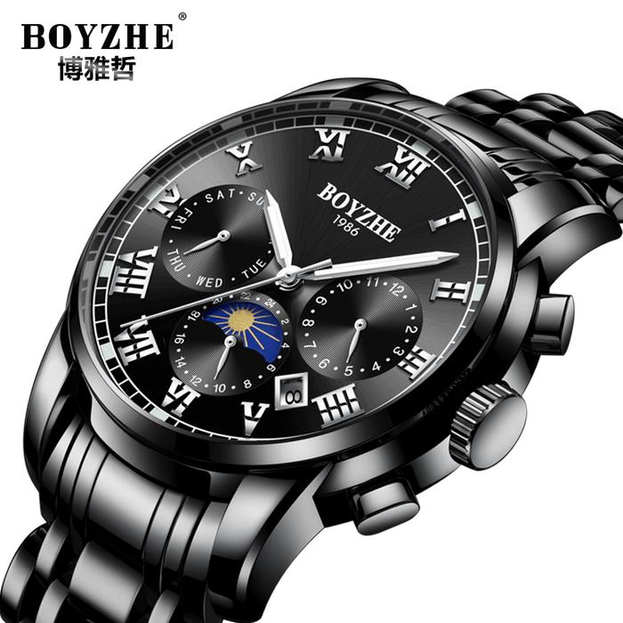 BOYZHE Big Sale Men Automatic Mechanical Watch Business Wrist Watch Calendar Display Waterproof Mech