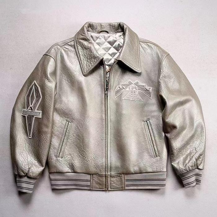 Men'S Italy Lamb Sheep Leather Jacket Large Size Twin Dragons Vintage