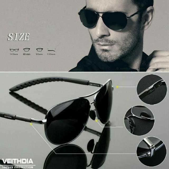 Kacamata VEITHDIA aviator original 3088 sunglasses Polarized UV pria kaca mata motor mobil anti sila