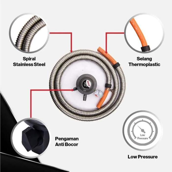 Regulator Gas Rinnai RG622MS Regulator & Selang 1.8 Meter
