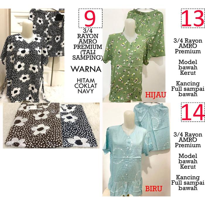 Babydoll 3/4 7/8 Rayon Amro Premium Busui Celana Pendek Kutung Singlet Tangan Kancing Full Piyama Ba