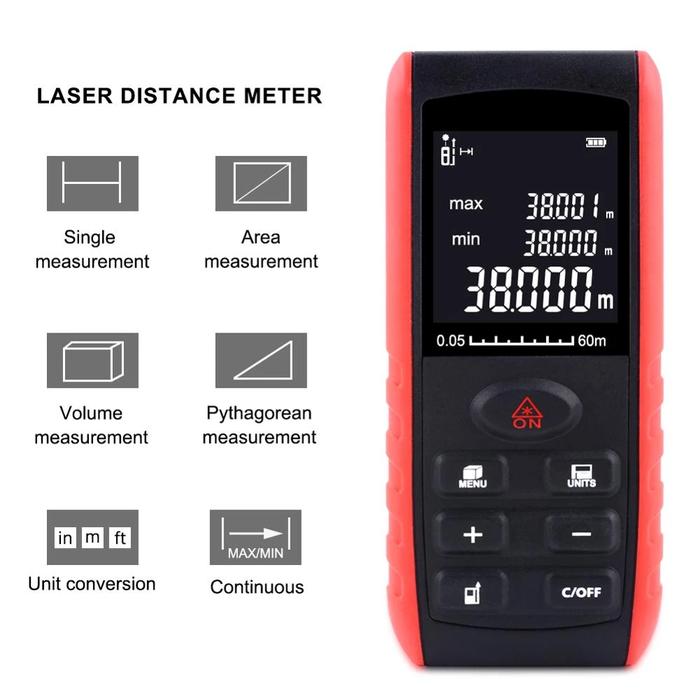 Meteran Laser Digital / Laser Distance Meter / Alat Ukur Jarak Digital 40M 60M 80M 100M 120M + Sudut