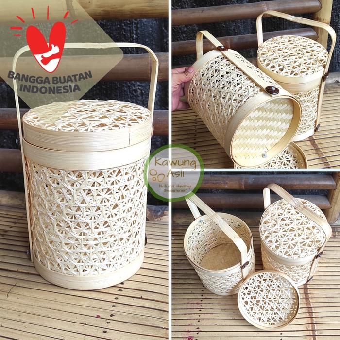 Toples Keranjang Rantang Terawang Anyaman Bambu Hampers Hantaran Mahar Kue