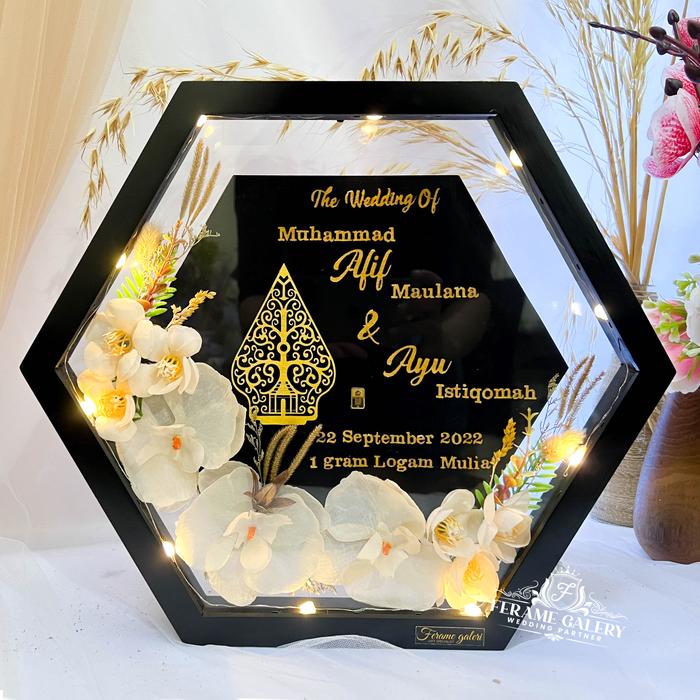 Mahar Pernikahan Rustic Transparant / Mahar Anggrek / Mahar Orchid / Frame Mahar 3D Hexagonal / Bing