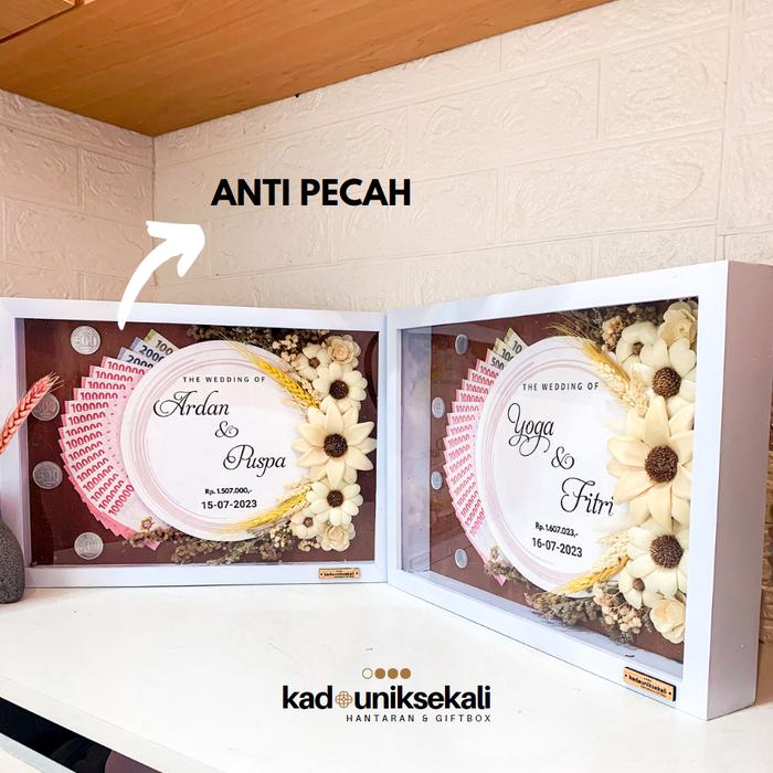 Mahar Pernikahan Rustic 11R Murah Rustic dengan hiasan bunga kering , frame mahar rustic kayu murah