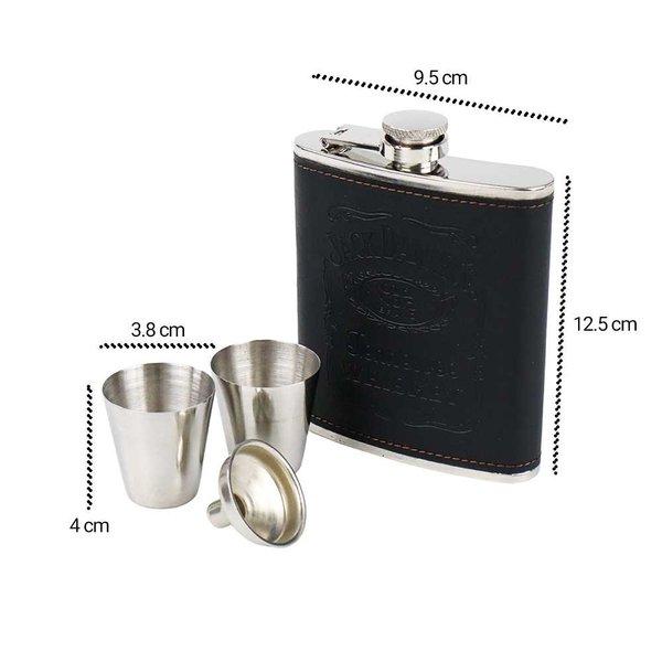 One Two Cups Botol Bir Hip Flask Stainless Leather 7Oz With Shot Glass - Botol Minuman Bir