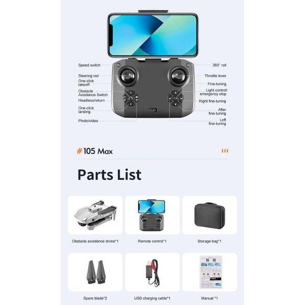 Omnidirectional Quadcopter Drone Rc Wifi Dual Camera 4K - K105 Max - Black - Kamera Drone Wifi Dual