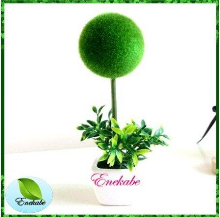 Artificial Flowers Bunga Imitasi Bunga Hijau Set Vas Keramik Putih