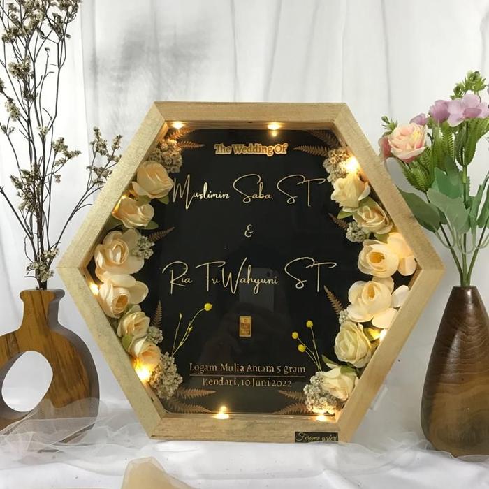 Mahar Pernikahan Rustic Artificial Frame Hexagonal 3D Pop Up / Bingkai Mahar / Custom Mahar / Mahar 