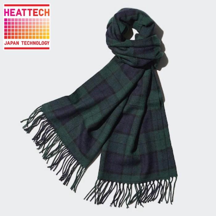 UNIQLO Heattech Syal Scarf Winter Kotak Pria Wanita Dark Green