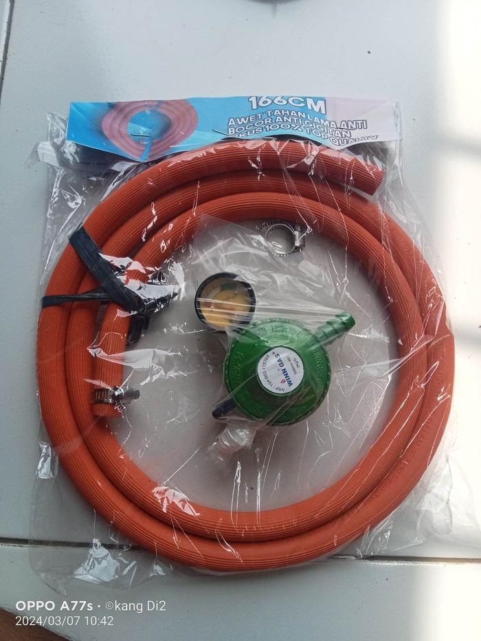 regulator gas LPG 3kg regulator win gas tekva + selang dua lapis 1,8 mtr dan knop