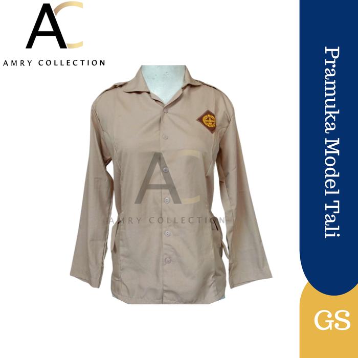 Baju Pramuka Perempuan Model Tali samping Gesper besi Pramuka SD SMP SMA Coklat Susu Kain Oxford Ata