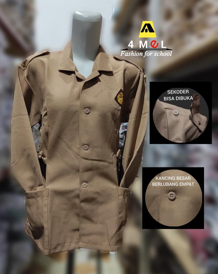 Baju pramuka perempuan lengan panjang model kantong bawah ada taligesper kain laricci /rapillo