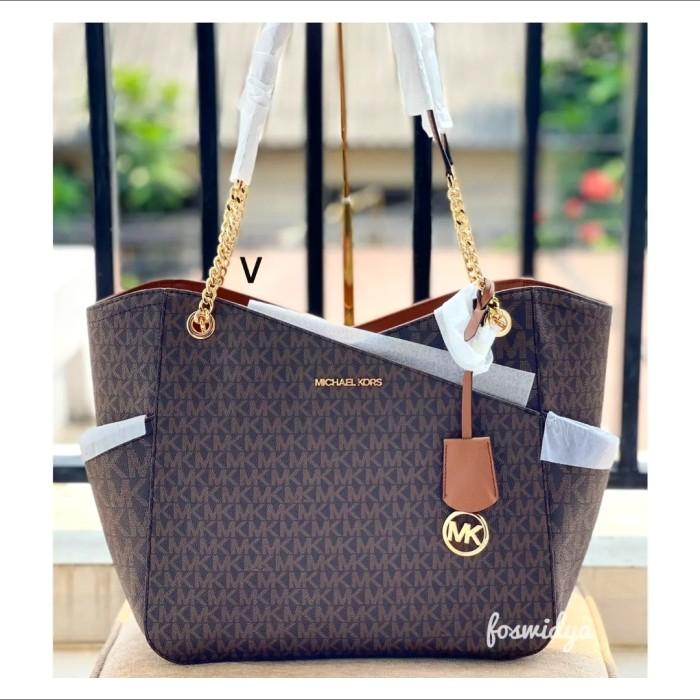 NEW!!! Tas MK Jet Set Travel Large Chain Shoulder Tote Signature Brown NWT [Frosty Shop1]