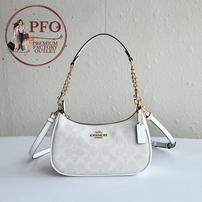 NEW!!! Ready COACH CA548 Teri Shoulder Bag In Signature Canvas Glacier White [Frosty Shop1]